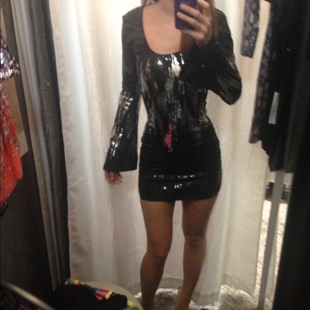 Sky Open Back Silver Sequin Dress